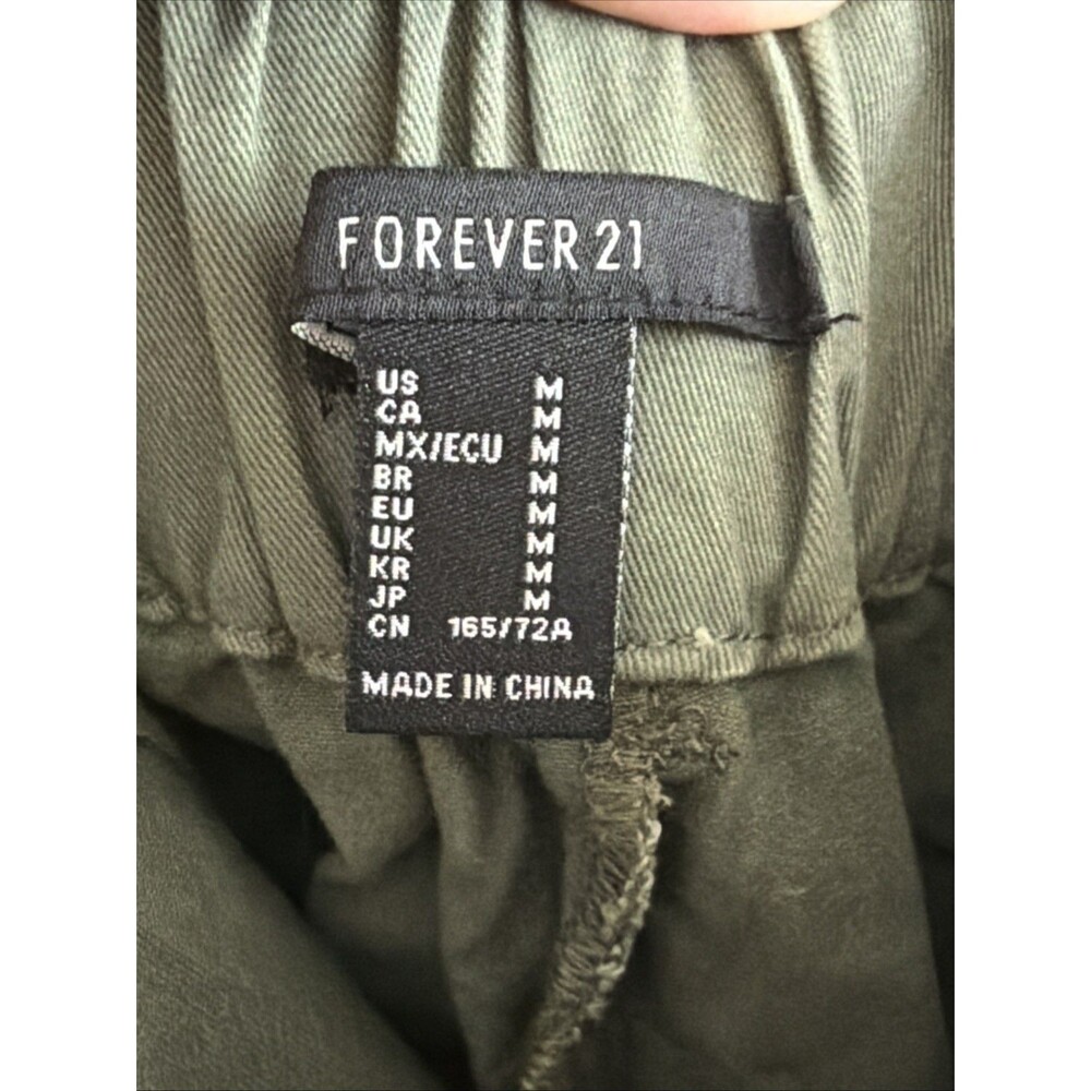 Women's Forever 21 High Waist Ankle Cuff Cotton Olive Green Jogger Cargo Pants M - Picture 6 of 7